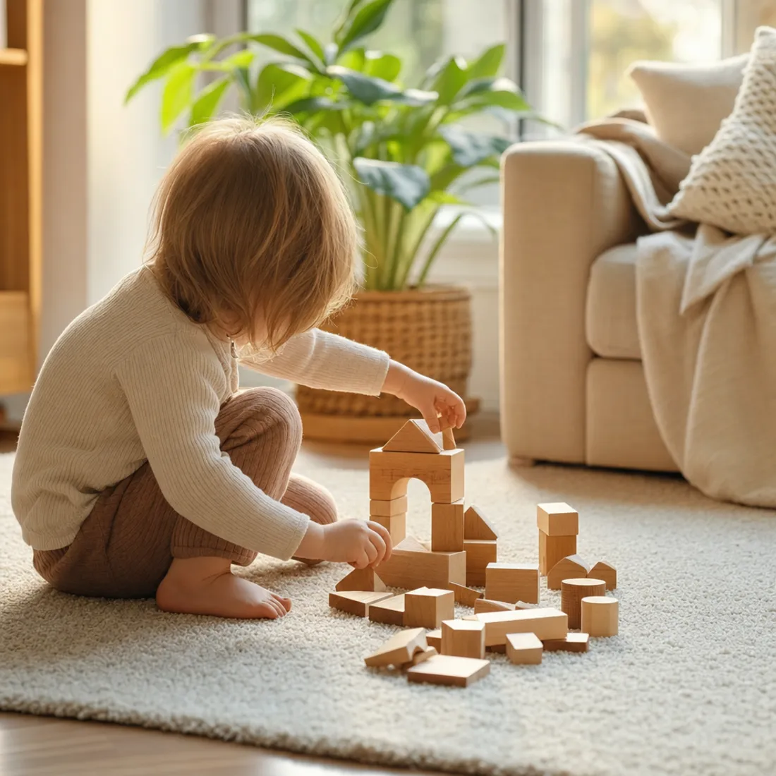 A child on freshly cleaned, certified-organic floors